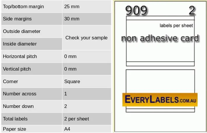 909 non adhesive card 0 table