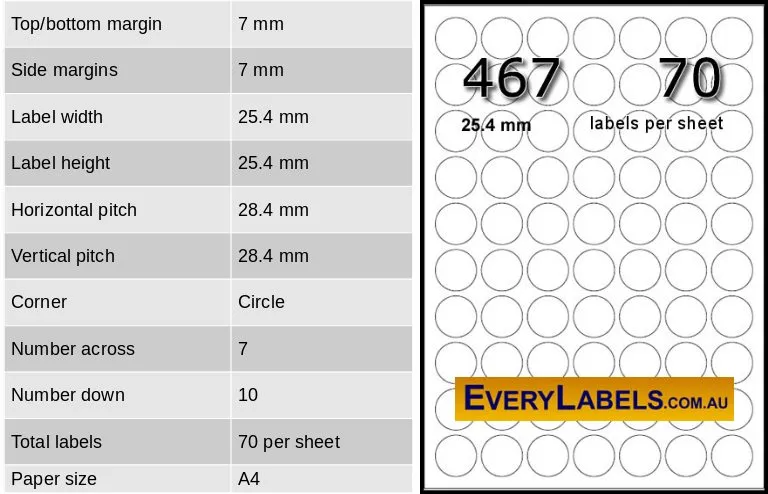 467 circles round labels 25.4mm 1 inch table 1