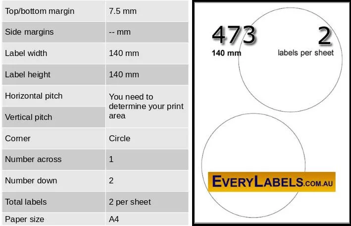 473 circles round labels 140mm table 1