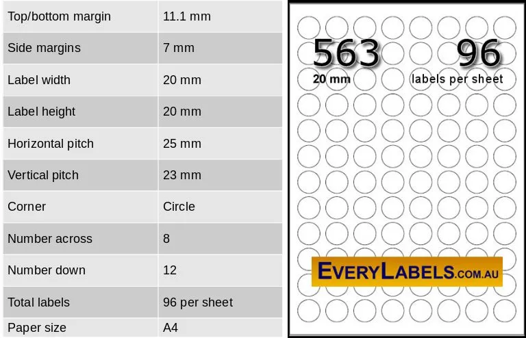 563 circles round labels 20mm table 1