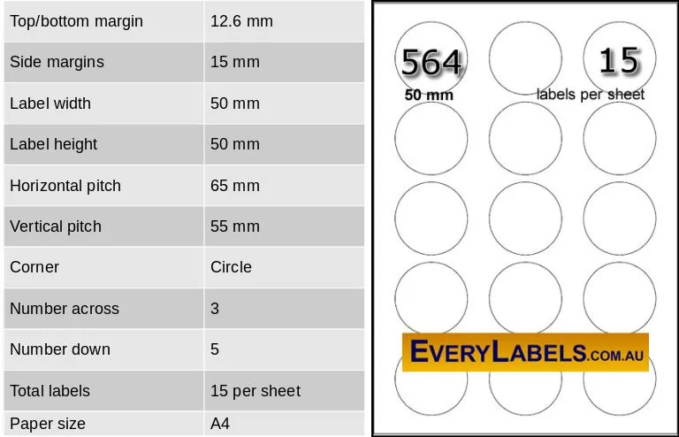 564 circles round labels 50mm 2 inch table 1