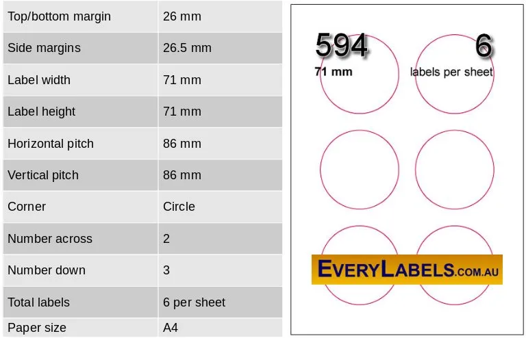 594 circles round labels 71mm table 1