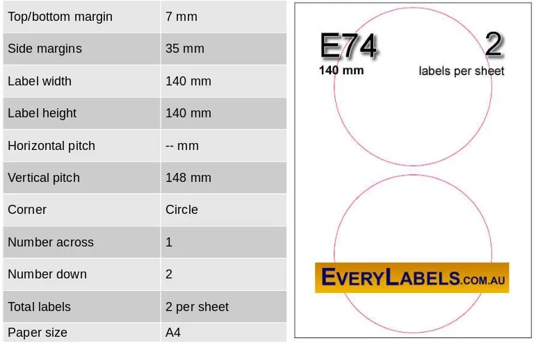e74 circles round labels 140mm table 1