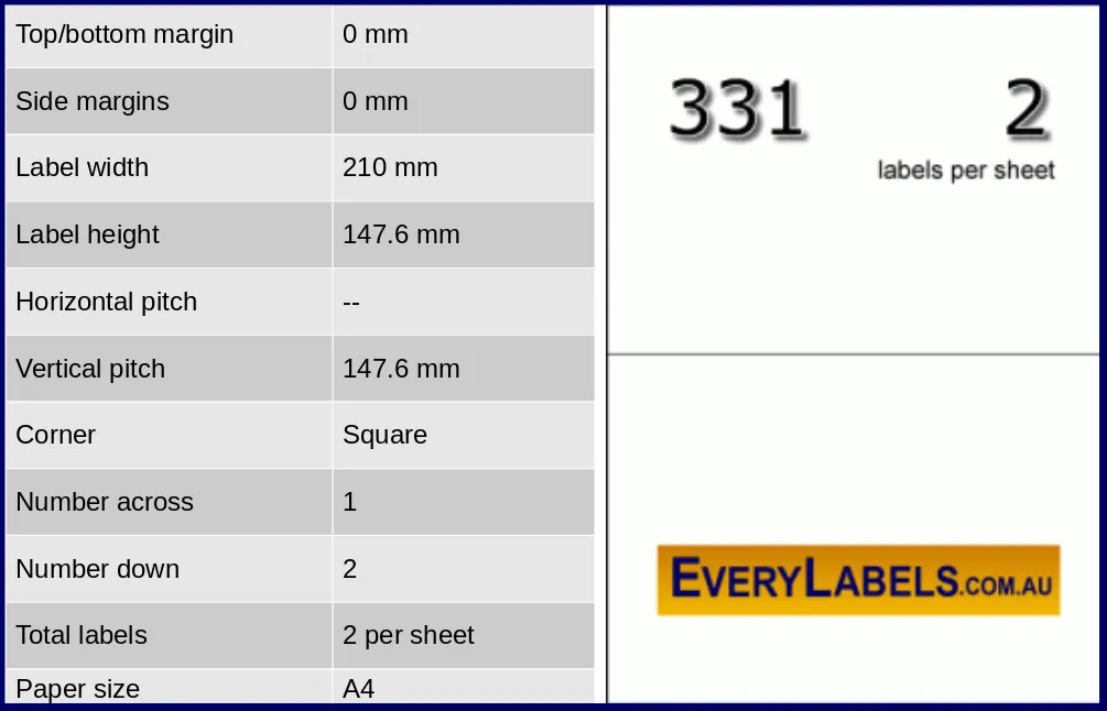 331 rectangle self adhesive blank labels 210 x 147.6 0 table