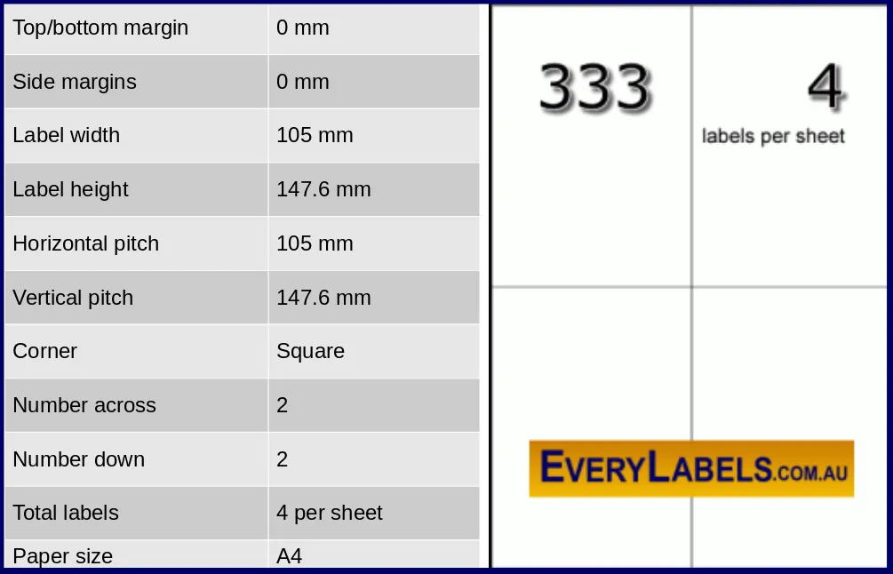 333 rectangle self adhesive blank labels 105 x 147.6 0 table