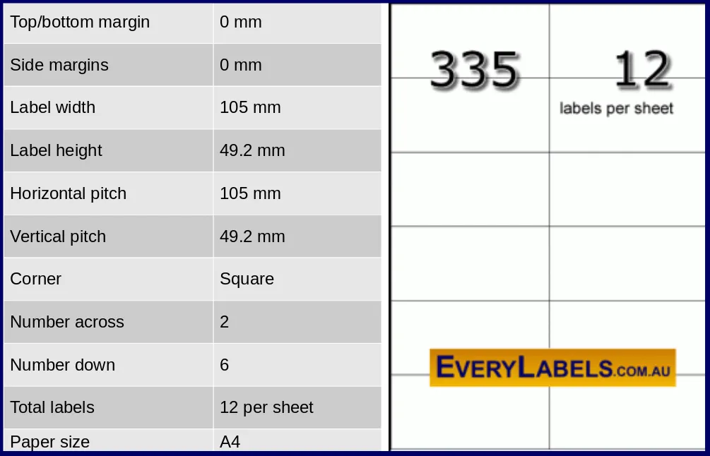 335 rectangle self adhesive blank labels 105 x 49.2 table