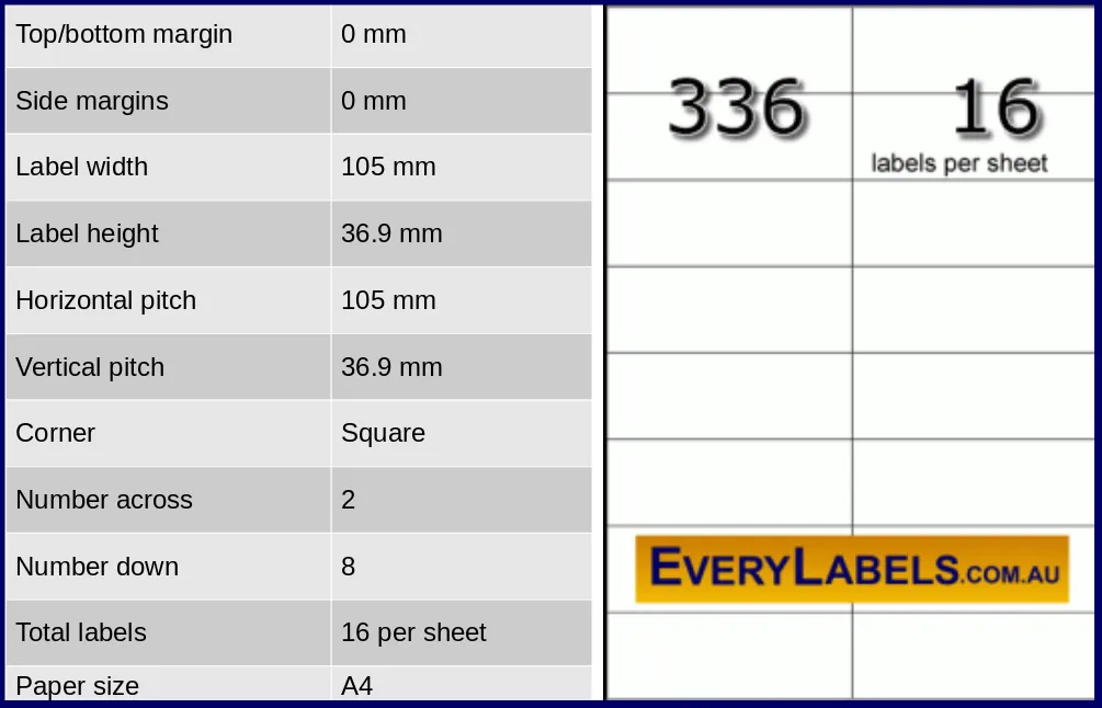 336 rectangle self adhesive blank labels 105 x 36.9 0 table