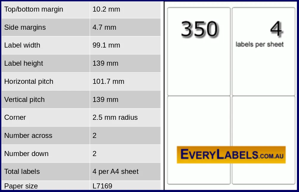 350 rectangle self adhesive blank labels 99.1 x 139 avery 7169 0 table