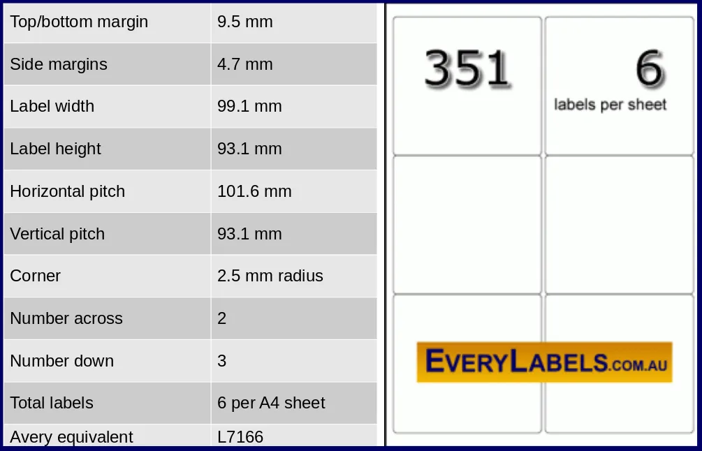 351 rectangle self adhesive blank labels 99.1 x 93.1 avery 7166 0 table