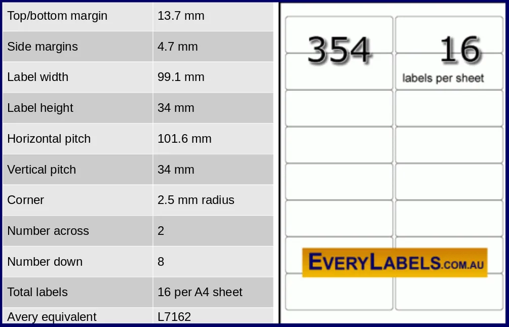354 rectangle self adhesive blank labels 99.1 x 34 avery 7162 0 table