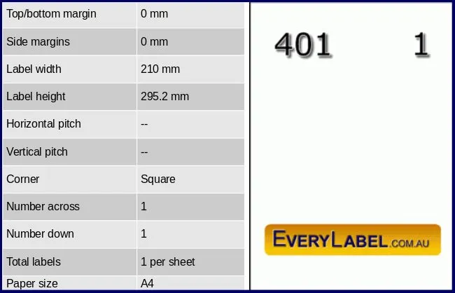 401 rectangle self adhesive blank labels 210 x 295.2 table result