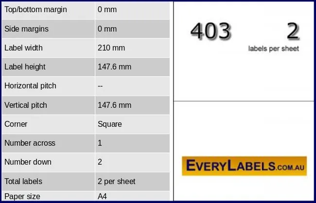 403 rectangle self adhesive blank labels 210 x 147.6 0 table result