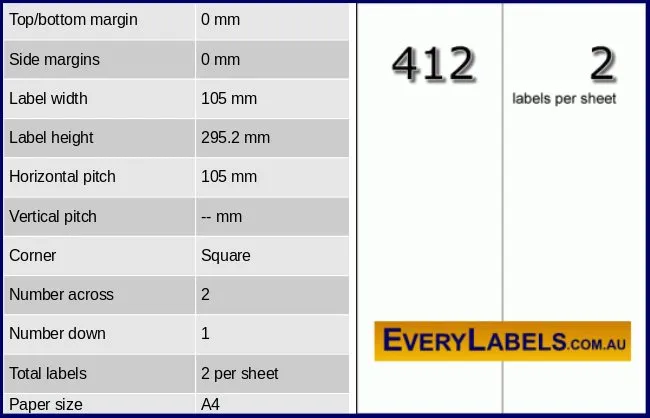 412 rectangle self adhesive blank labels 105 x 295.2 table result