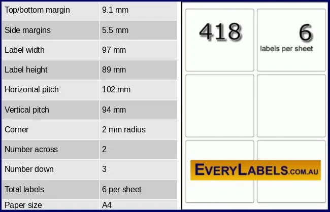 418 rectangle self adhesive blank labels