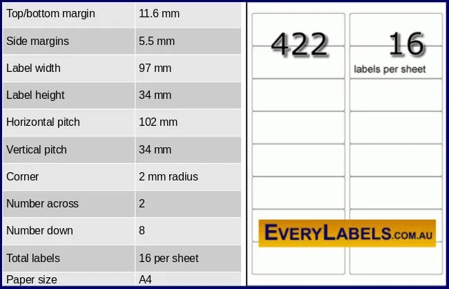 422 rectangle self adhesive blank labels