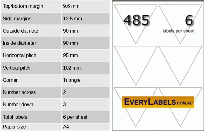 485 triangle self adhesive blank labels