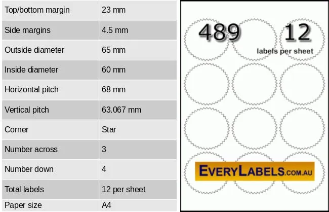 489 star self adhesive blank labels 65 x 60 table