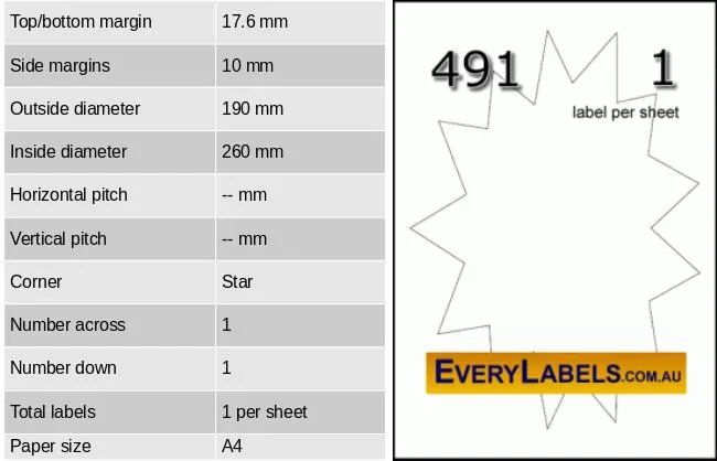 491 star self adhesive blank labels 190 x 260 0 table
