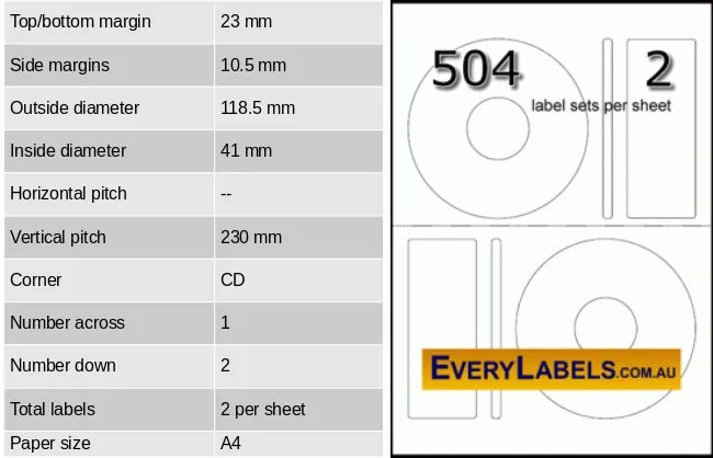 504 media cd dvd self adhesive blank labels 2 sets 0 table result