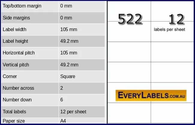 522 rectangle self adhesive blank labels 105 x 49.2 0 table result