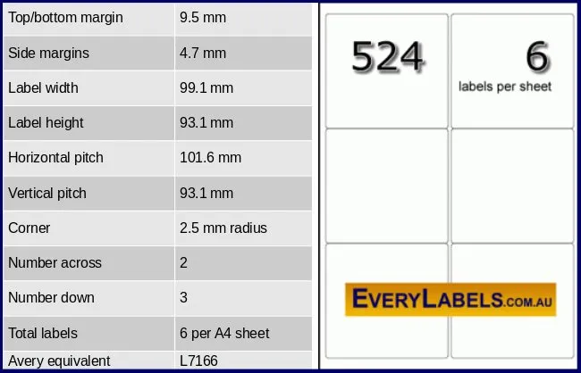 524 rectangle self adhesive blank labels 99.1 x 93.1 avery 7166 0 table result