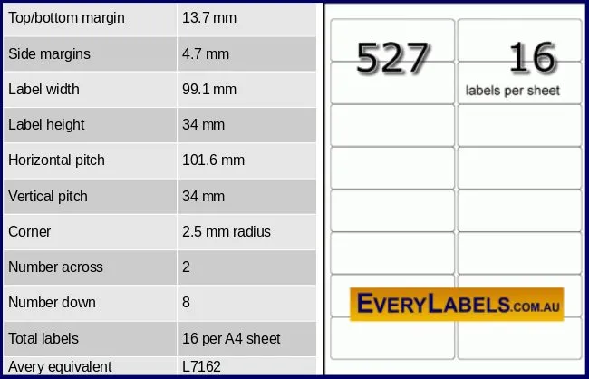 527 rectangle self adhesive blank labels 99.1 x 34 avery 7162 0 table result