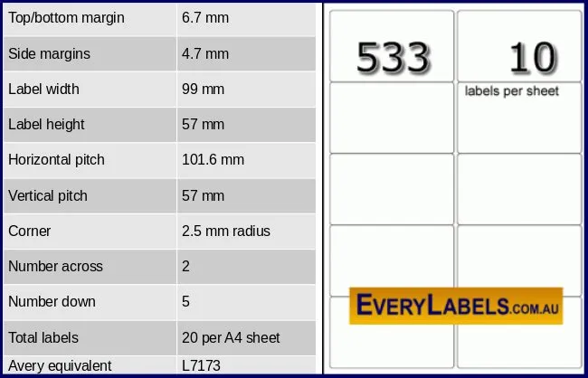 533 rectangle self adhesive blank labels 99 x 57 avery 7173 1 table result