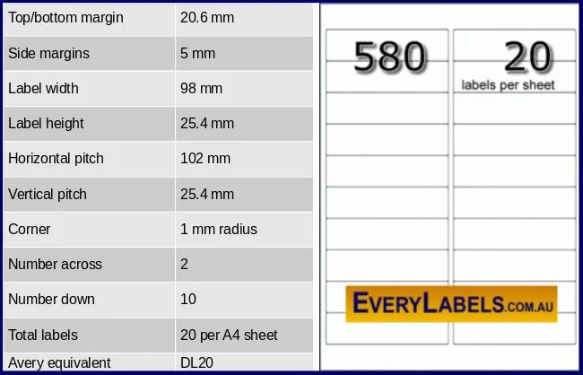 580 rectangle self adhesive blank labels