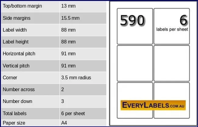 590 square self adhesive blank labels