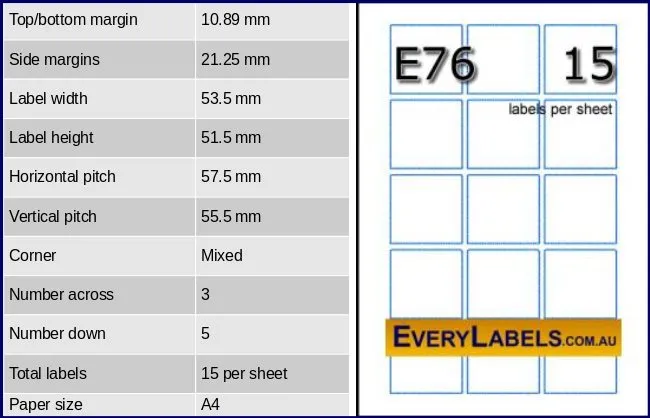 e76 rectangles 53.5x51.5 self adhesive labels table result