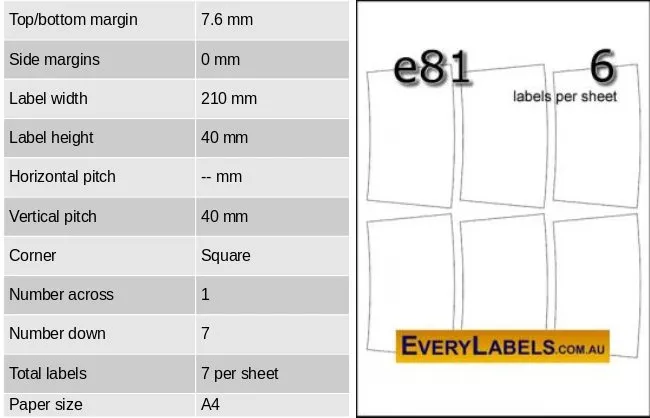 e81 taper cup self adhesive blank labels